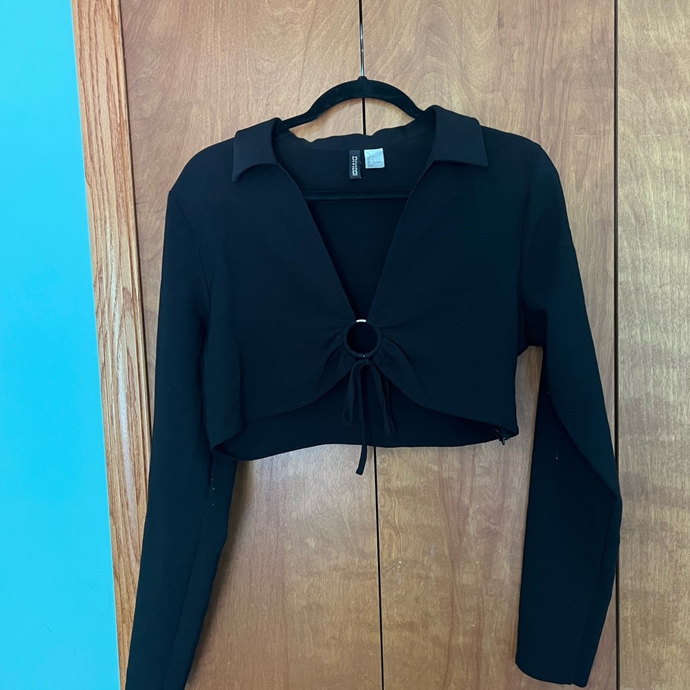 H&M Black Long Sleeve Blouse with Ring Detail